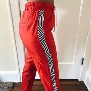 Red Fleece Lined Nylon Jogger Pants